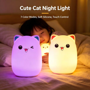 Silicone Small Night Light Cute Cat Design USB Rechargeable Atmosphere Light LED Bedside Lamp