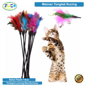 Mainan Kucing Lonceng Bulu Goyang Tongkat Kucing Rumbai Cat Teaser Cat Toy Mainan Kucing Bulu Warna Stick Interaktif Cat Toys Murah Panjang 35cm