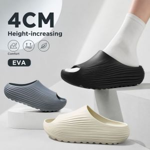 WAPKTY 4CM Sole Thick Heel Slippers Anti-Slip Height-increasing Mens Slippers Anti-odor Cool Slippers Indoor Outdoor