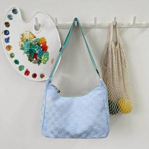 🌟 Women Checkered Bucket Shoulder Bag Large Capacity Bag 韩版简约单肩包休闲流行潮流棋盘格包包时尚格纹挎包