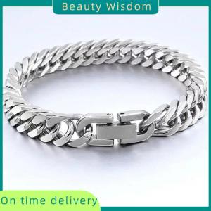 Beauty Wisdom 18 19 20 21MM Width Stainless Steel Cuban Chain Bracelets For Men Color Fashion Hip Hop Male Boy