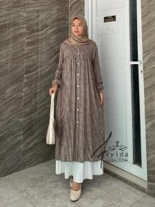 Dress Salur Austi Full Kancing Aktif Bahan Rayon Premium Standar Jumbo Model Motif Terbaru