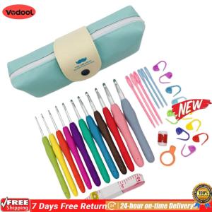 [VODF] Crochet Hooks Set Blunt Knitting Needles with Case Colorful Crochet Hooks Kit Ergonomic Handle 11 Sizes for Beginners