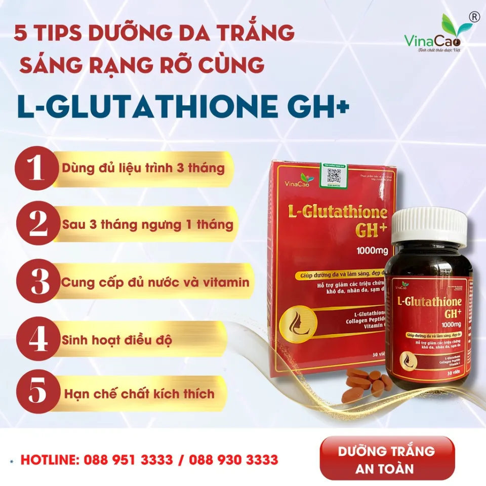 viên uống trắng da l glutathione 1000mg Top 8 viên uống trắng da Glutathione của Mỹ hiệu quả nhất nên chọn