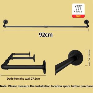 184CM 94CM Industrial Pipe Clothing Rack Wall Mounted Closet Rod Space-Saving Heavy Duty Hanging Bar Multi-Purpose Hanging Rod for Closet Storage 3 Base