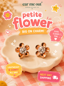 [SG] Reflective Copper Flower Stud Earrings | Crystal Flower Stud Earrings | Petite Floral Earrings | Everyday Minimalist Fashion Jewellery | ear me out (EMO-103)