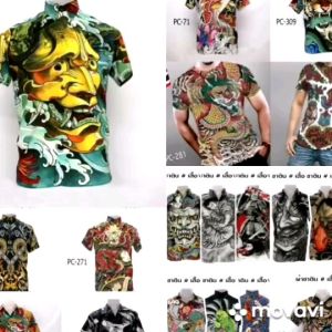 Mr.Junkoแท้ ส่งฟรี เสื้อเชิ๊ต ฮาวาย ซาติน-ญี่ปุ่นพิมพ์ลายเต็ม หน้าและหลัง ผ้านุ่มใส่สบาย ผ้าไม่หด สีไม่ตก