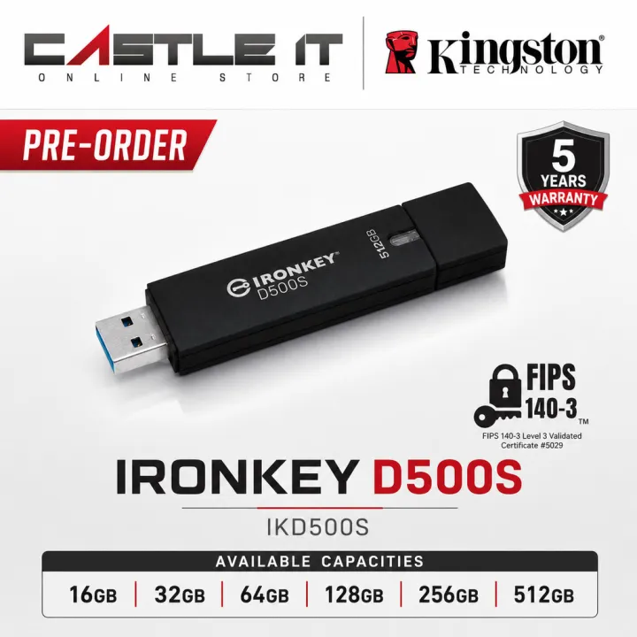 Pre-Order Kingston IronKey D500S Encrypted USB Flash Drive 16GB 32GB 64GB 128GB 256GB 512GB
