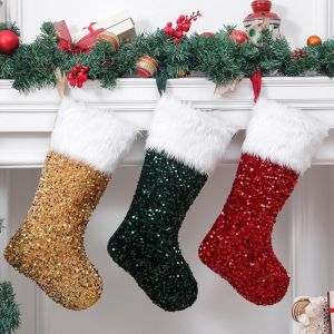 YOYO CHARMING Hanging Sequin Christmas Gift Socks Xmas Tree Ornaments Pendant Xmas Gift Bag Navidad Large Size Christmas Stocking Christmas Decor