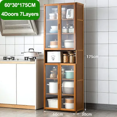 AF HOME Acrylic Display Cabinet Storage Kitchen Cabinet 6/7Layer With Door Cupboard Bamboo Shelf Dish Organizer
