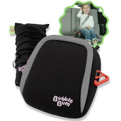 BubbleBum Inflatable Travel Booster Car Seat – Backless Booster carseat | for Kids 40–110 lbs Ages 4–11 Fits 3 Across Rideshare & Carpool Baby Safety Alliance Verified– Black