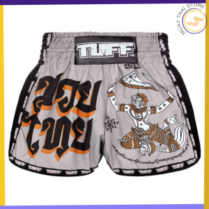 TUFF TUF-MRS206 Grey Hanuman Yantra with War Flag Retro Style Muay Thai Boxing Shorts