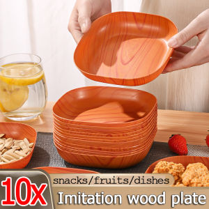 10/20Pcs Artificial Wooden Plate Set Square Plastic Plate Snacks Dishes Bowl Reusable Food Tray
