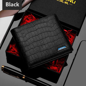 BANAYNU Anti RFID Dompet Lelaki Kulit Original Bifold Wallet Crocodile Pattern Genuine Leather Card Holder Wallet for Men