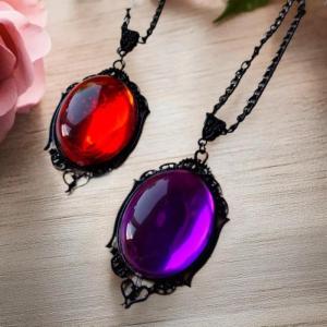 [haoh] Vampire Bat Necklace Blood Cameo Purple Gothic Jewelry Black Bat Witch Accessories Pagan Alternative Vintage Choker Man