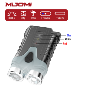 【COD/Original】Flashlight P18 Small Powerful EDC Keychain light 300 lumens 100m long beam distance 500mAh Type-c Rechargeable Flashlight with 7-modes white red blue lighting IP65 Waterproof Mini Pocket Flashlights