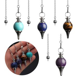 CHUAN Chain Turquoise Black Onyx Circular Cone Gemstone Rock Amulet Reiki Pendulum Pendant Healing Crystal