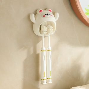 Cute Bear Wall Toothbrush Holder Cartoon Toothbrush Hook Wall-mounted Bathroom Toothbrush Storage Rack Punche-free Hooks