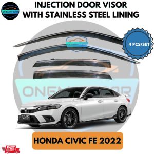 Honda Civic FE 2022 Door Visor /Air Press /Window Injection With Stainless Steel Chrome Lining Wind Deflector (4PCS/SET)