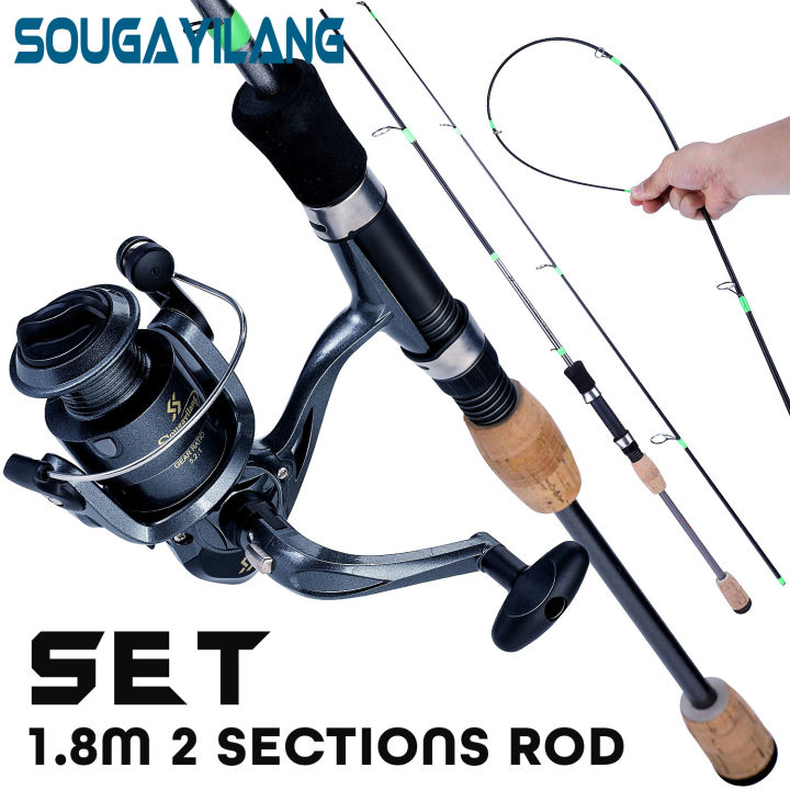 Fishing Rod and Reels Set Portable 2 Sections Fishing Rod and 5.2:1 Spinning  Fishing Reels Set Cork Wood Rod Body Rod Left/Right Handle Reel Combos Set  for Carp