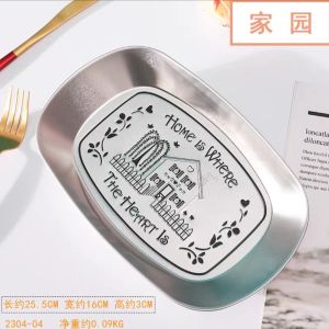 OHHDEER European-style Retro Fruit Plate Tinplate Small Tray Fruit Plate Metal Snack Plate Boat-shaped Snack Plate 复古托盘