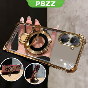 Ốp lưng PBZZ cho điện thoại VIVO Y03 y28 Y18E Y18S Y18T Y28E Y18 4G Y28S 5G Y03T Y03A Y18i chống sốc thiết kế mới thẩm mỹ trong suốt dễ thương màu tím có giá đỡ dành cho nữ SJXUZJ2