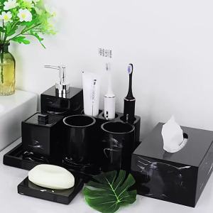 LDIES 1pc Black Ink Wash Resin Toiletries Toothbrush Holder Ornament Gargle Cup Household Storage Tray Hotel Bathroom Accessories H1M6T