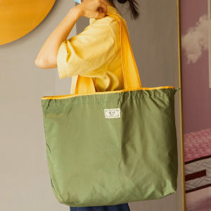 Large Portable Shopping Bag Foldable Waterproof Oxford Spinning Bag with Single Shoulder Strap and Drawstring for Environment-friendly