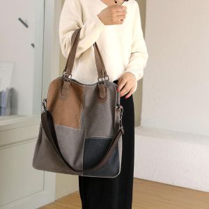 SG Stock Canva Tote Bag Canva Shoulder Bags Fashion Messenger Retro Stitching Bag Womens Handbags Durable Tote Bags Women Large Shoulder Vintage Bag