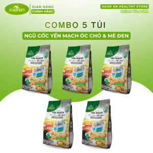 Combo 5 Túi Ngũ cốc Yến mạch Óc chó Mè đen (ít đường) Xuân An Túi 400g