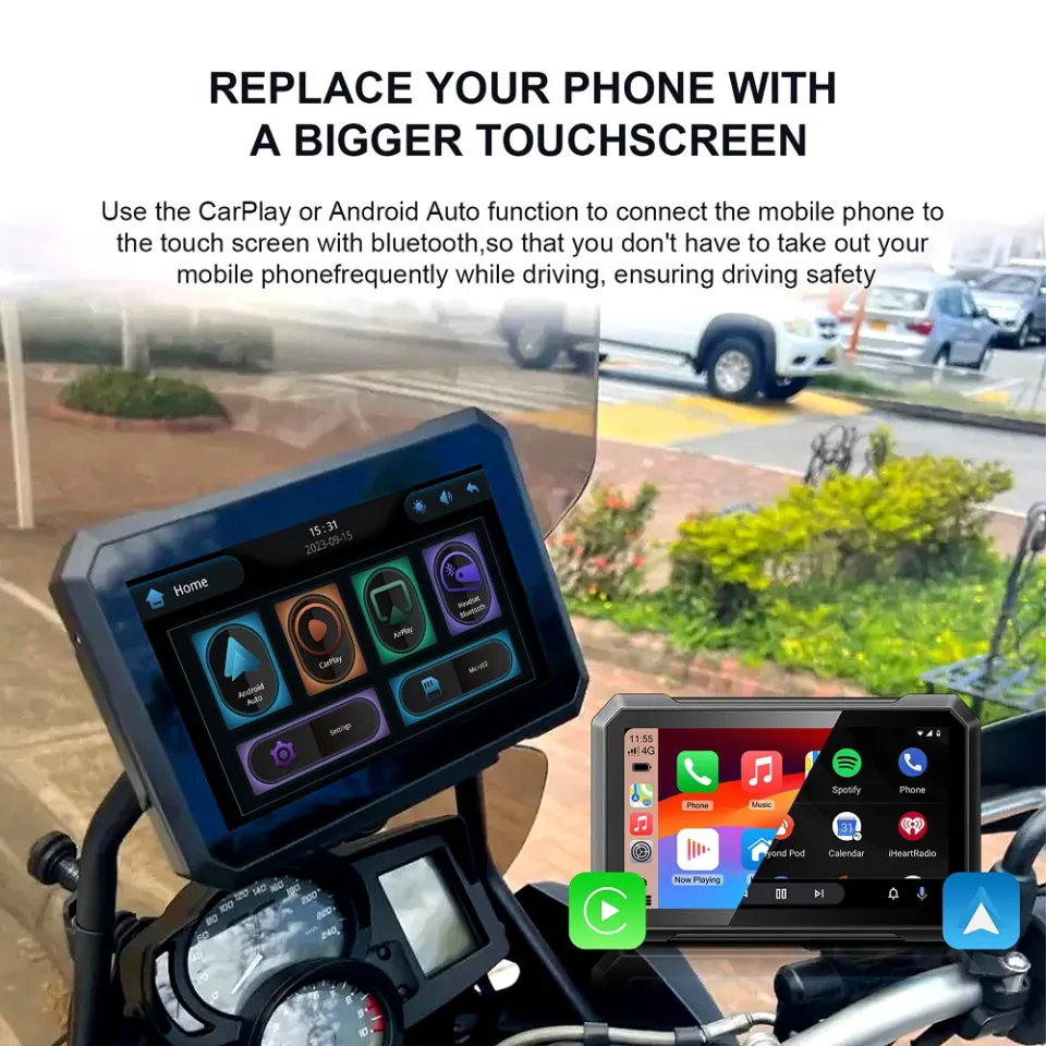 5 Inch Motorcycle CarPlay GPS Navigator IPX7 Car Monitors Android Auto  Touch Outdoor Waterproof External vehicle Moto CarPlay