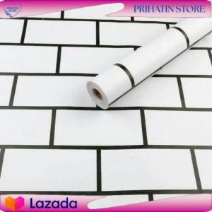 Stiker Dinding PVC Premium Motif Batu Bata Modern Warna Putih/Hitam - Anti Air Dekorasi Ruangan Gaya Skandinavia