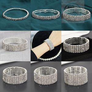 Stretchable Rhinestone Bracelet For Women Multi Row Crystal Elastic Bangle Holiday Gift