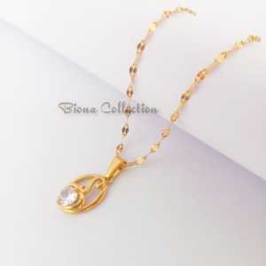 PREMIUM QUALITY !! Kalung dan liontin Titanium Wanita model pecah gold kopi 316L Plus liontin candi oval permata anti karat selamanya dan tidak hitam Kalung cewek terbaru dan kekinian Perempuan 2024
