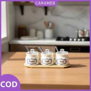 CANAMEK✨ 6 quy mô Dollhouse gia vị Jar mô hình thiết lập với thìa dán Mini nhà bếp lưu trữ container cho thực tế giả vờ Thời gian chơi trang trí nội thất