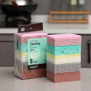 8686.Lucky ฟองน้ำล้างจาน แพ็ค5ชิ้น อุปกรณ์ขัดหม้อ ทำความสะอาดของใช้ในครัวเรือน