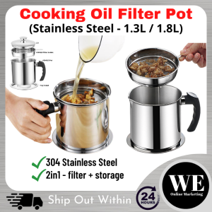 (Ready Stock) Oil Filter Pot - 304 Stainless Steel Cooking Oil Grease Keeper Container with Strainer Deep Fried Bekas Penapis Minyak Masak Goreng 1.3Liter 1.8Liter 1.3L 1.8L