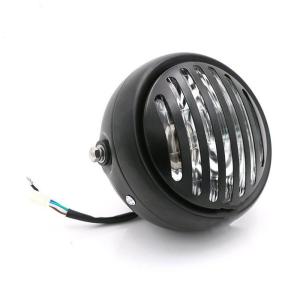 Pinph 5.75inch Motorcycle Headlight Black Metal Retro 35W Halogen Headlights Fits For CG125 GN125 CB CL Yamaha Suzuki Cafe Racer Bobber Custom(Yellow/White)