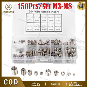 150Pcs/Set M3-M8 Recoil Helicoil BAUT KUNCI Thread Insert Screws Stainless Steel