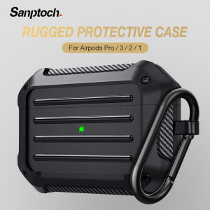 Sanptoch Rugged Case For Apple Airpods 3rd 2021/Pro/2/1 Full-Body Protective Casing With Keychain Shockproof Skin Cover - Black