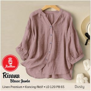 Blouse Wanita Baju Atasan Variasi Kancing Kerah V-Neck Linen Korean Style Rivana Blouse - XELLEA