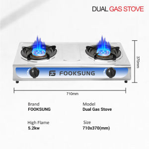 Fooksung Double Burner Gas Stove with Regulator double stove desktop gas stove stainless steel household fire cooktop Dapur Gas Cooker