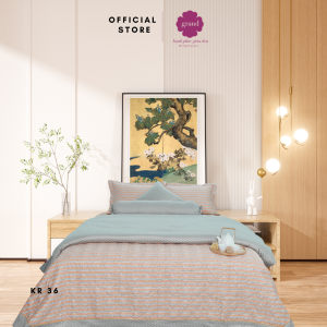 Bộ ga chun chần bông 100% cotton sateen Grand họa tiết trang nhã sang trọng 3món(1 ga + 2 vỏ gối)