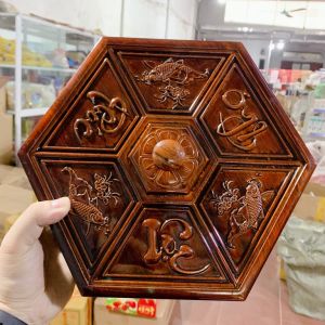 Khay mứt giả gỗ trang trí Tết 2026 họa tiết Phúc Lộc Thọ cá chép sang trọng cao cấp