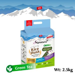 Signature7 Rice Husk Premium Cat Litter | Eco-Friendly & Toilet Flushable - Green Tea/Charcoal 2.5kg