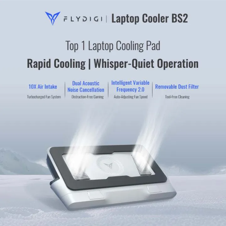 Flydigi BS1 BS2 Pro Laptop Cooling Pad Wind-Pressure Closed-Loop Turbo-Fan Dual Noise Reduction RGB Laptop Cooling Stand Wide Compatibility 15.6 inch-21inch