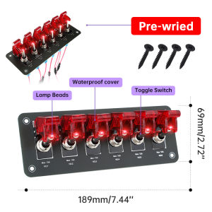 12-24V 6 Gang Toggle Rocker Switch Panel with LED Light & Flip Cover Heavy-Duty ON/Off Plate Pin SPST For Car Marine Boat Truck