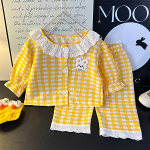 【ชุดนอนสำหรับคริสต์มาสที่บ้าน】 เสื้อผ้าบ้านเด็กฤดูใบไม้ร่วงใหม่เด็กชายและหญิง Der ขนแกะคาร์ดิแกน 2025 แขนยาวกางเกงขายาวชุดนอนชุดเด็ก