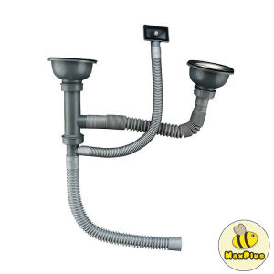 MaxPlus Kitchen Double Sink Deodorant Drainer Pipe Set Vegetable Washing Bowl Basin Downcomer Accessories