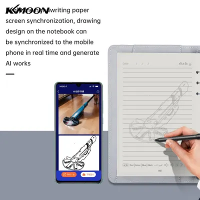 KKmoon Smart Pen + A5 Leather Notebook Lined Journal Planner Real-time Sync for Digitizing Use with APP Voice-to-Text/ Offline Storage/ AI Function/ Sharing Compatible with Android and iOS 80-Page 6-Ri